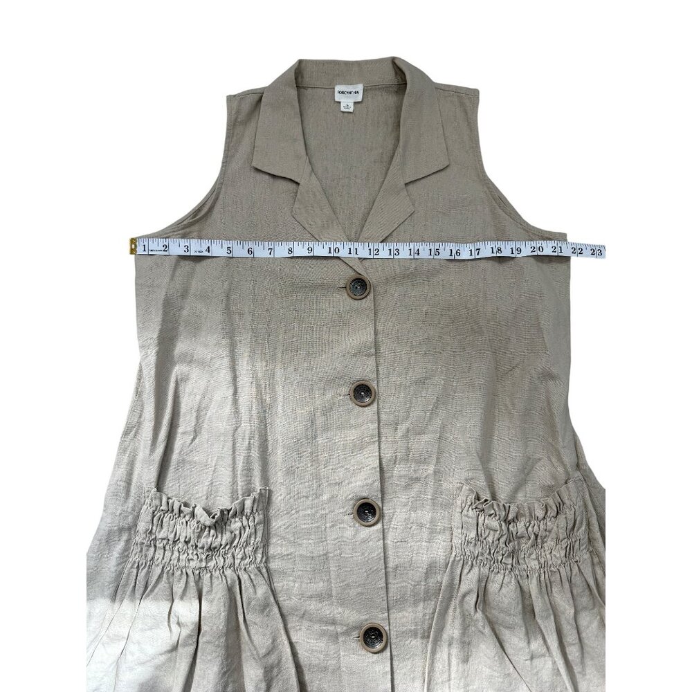 ForCynthia Sleeveless Shirt Dress Linen Blend Button-Up Smocked Pockets Size L - Picture 6 of 8